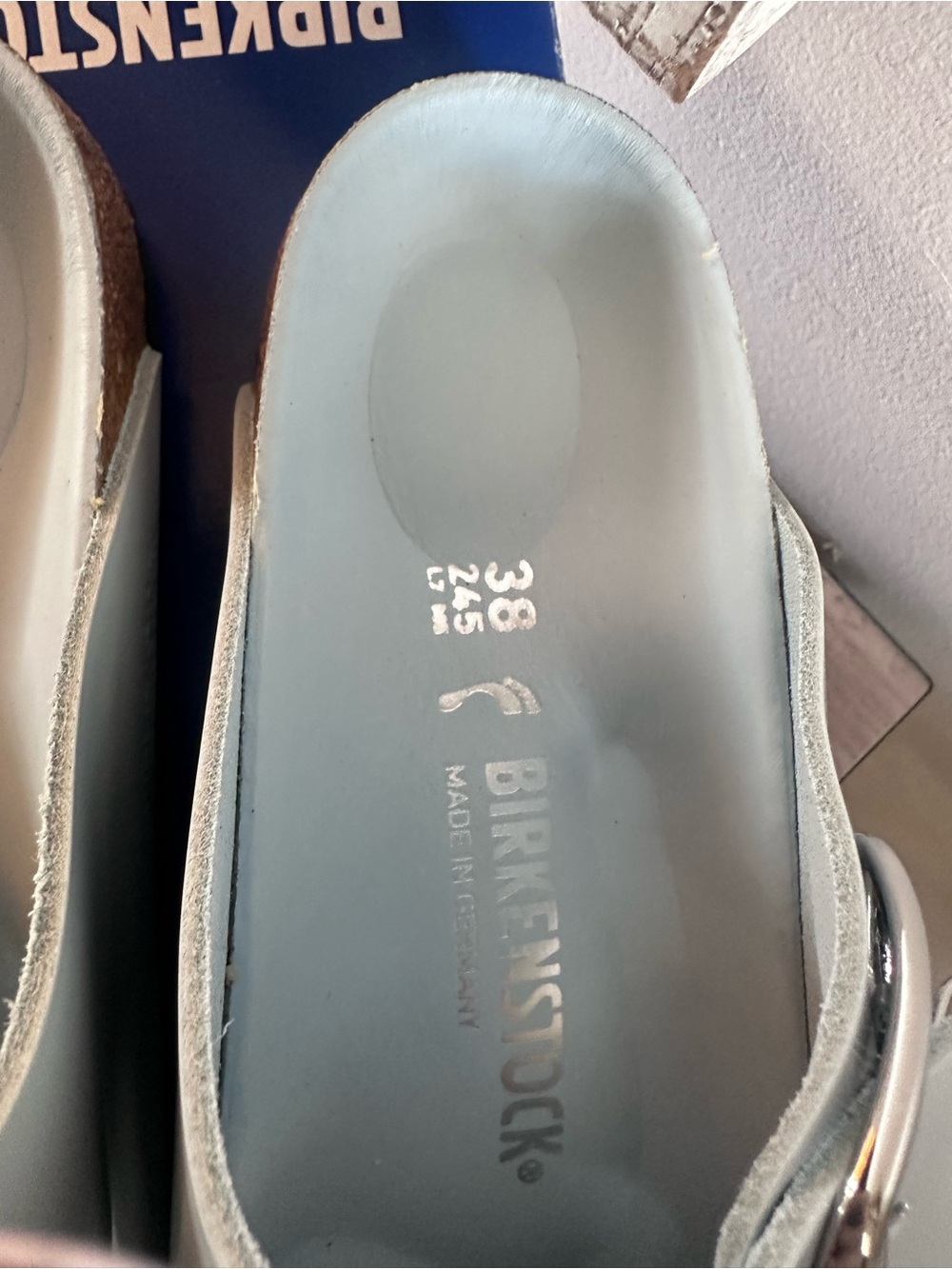 Birkenstock Arizona Big Buckle High Shine Baby Blue Patent Sandals Women 7N - Picture 9 of 11